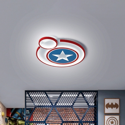 Small/Large Circular Flush Mount Lamp Kids Metal Bedroom LED Ceiling Light with Star Pattern in White