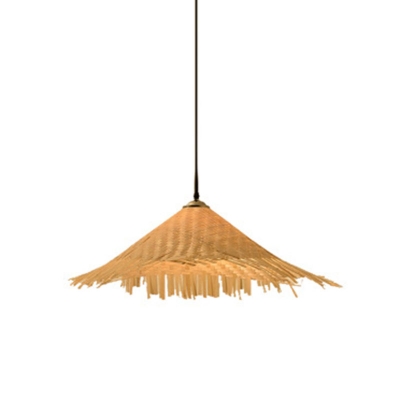 South East Asia Conical Pendant Lamp Bamboo 1 Head Tearoom Suspended Lighting Fixture in Wood