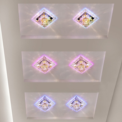Square Crystal Flower Flush Mount Modern Clear LED Ceiling Light in Warm/Blue/Purple Light, 3/5w