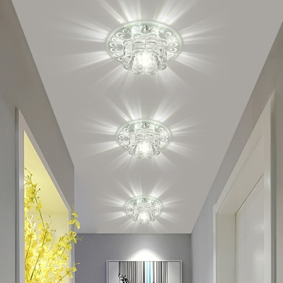 Stylish Modern Flower Flushmount Lighting Clear Crystal Passageway LED Ceiling Fixture in Warm/White Light/Third Gear, 5.5