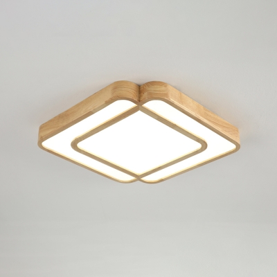 Symmetric Wooden Flush Mount Light Nordic Beige Small/Medium/Large LED Ceiling Lamp in Warm/White/Natural Light