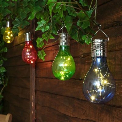 Teardrop Shaped Solar Pendant Light Kit Modern Metal Red/Blue/Clear LED Outdoor Lamp for Garden