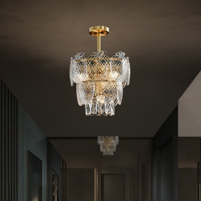 Tiered Apple Shaped Ceiling Hang Light Postmodern Lattice Glass 8/12/15 Bulbs Dining Room Chandelier in Gold