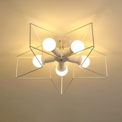 White/Gold 5 Heads Flush Ceiling Light Nordic Metal Star Flushmount Lighting for Bedroom