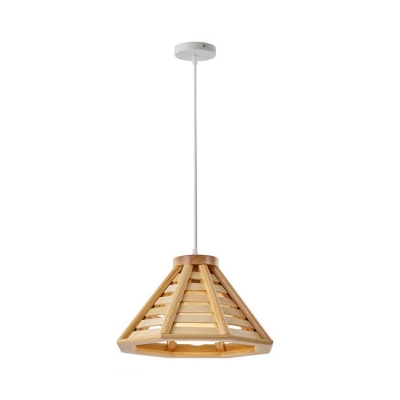 Wood Conical Pendulum Light Nordic 1 Bulb Small/Large Hanging Pendant with Dome Opal Glass Shade
