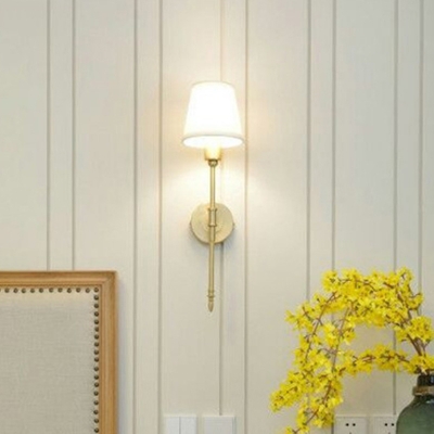 1/2-Head Wall Mounted Light Vintage Bedroom Pencil-Arm Wall Sconce with Cone Fabric Shade in Gold