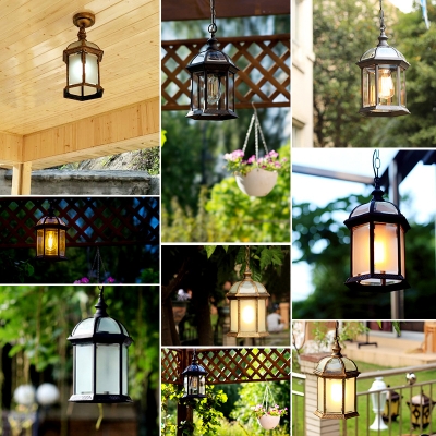 1-Light Birdcage Ceiling Hanging Lantern Classic Black/Bronze Clear Glass Pendant Lamp for Garden