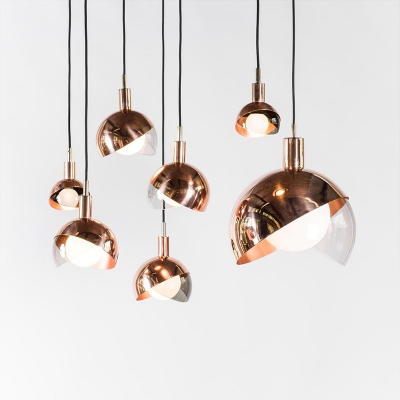 1-Light Dining Room Hanging Light Postmodern Polished Brass/Copper Drop Pendant with Half-Globe Metal Shade