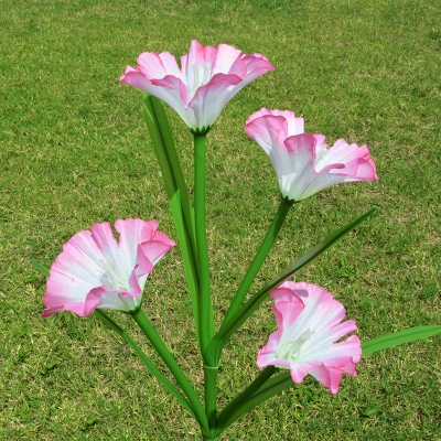 1 Pc Morning Glory Solar Stake Lamp Modern Plastic 4 Heads Outdoor Pathway Light in Pink/Blue/Purple