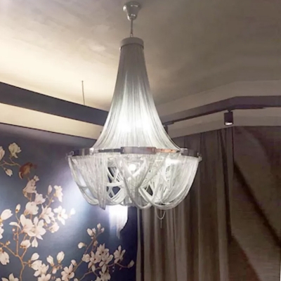 16 Lights Bedroom Ceiling Pendant Modern Silver/Gold Chandelier with Basket Aluminum Chain Shade