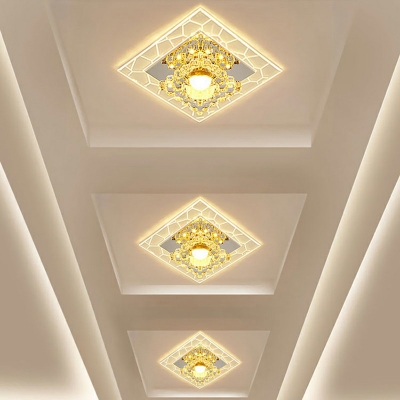 3/5w Clear Crystal Square Flush Mount Modern Style LED Flushmount Ceiling Light in Warm/White/Multi-Color Light