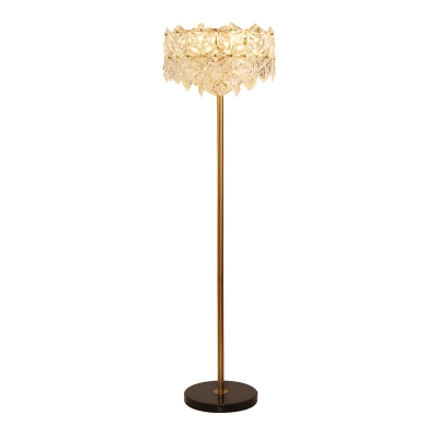 6-Light Living Room Floor Lamp Postmodern Gold Standing Light with Snowflake Crystal Shade