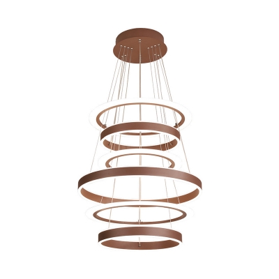 Acrylic 4/5/6-Tier Circle Hanging Lamp Contemporary Rose Gold LED Chandelier Pendant in Warm/White/3 Color Light