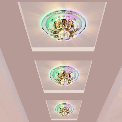 Aisle LED Ceiling Light Fixture Modern Chrome Flushmount Light with Floral Crystal Shade in Warm/Purple/Blue Light