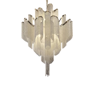 Aluminum Tassel Tiered Pendant Lamp Contemporary Silver Small/Large LED Chandelier Light Fixture