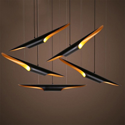 Bias Cut Metal Pendant Light Fixture Postmodern 2 Bulbs Black Hanging Lamp Kit, 23.5