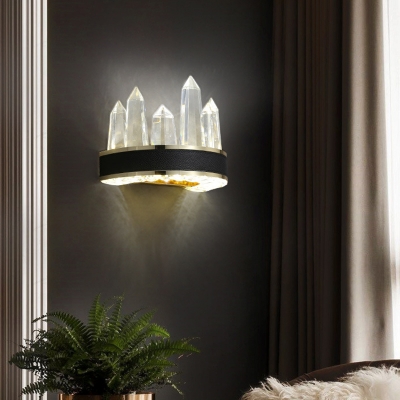 Black Arc LED Sconce Light Postmodern Clear Crystal Icicle Wall Mounted Lamp for Bedroom