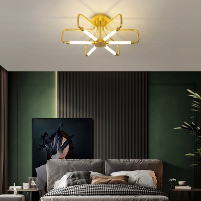 Black/Gold Floral Frame Ceiling Light Simplicity 6/8-Light Acrylic LED Semi Mount Lighting in White/3 Color Light/Remote Control Stepless Dimming