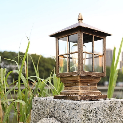 Classic Lantern Post Lighting 1 Bulb Transparent Glass Landscape Lamp in Black/Bronze for Outdoor