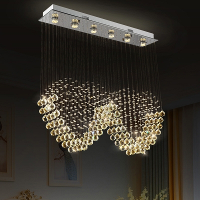Crystal Stainless Steel Flush Light Fixture W-Shaped 6-Head Minimalist Ceiling Mount Lamp