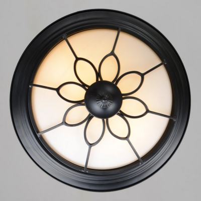 Dome Foyer Ceiling Lighting Classic Opal Glass 2-Light Black Small/Medium/Large Flush Mount Fixture with Floral Frame