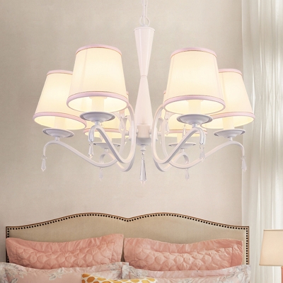 Fabric Conical Chandelier Modern Style 6 Lights Pink/Yellow Hanging Light Fixture for Bedroom