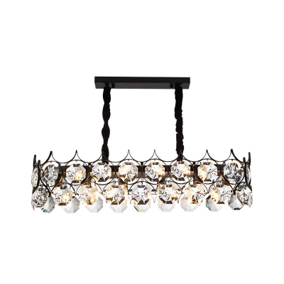 Faceted Cut Crystal Round/Rectangle Pendant Modern 6/8/14-Bulb Black Chandelier Light Fixture, Small/Medium/Large
