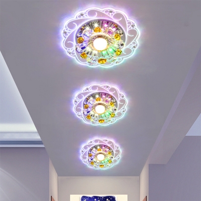 Floral Scroll Crystal Flush Mount Lamp Modernist Clear LED Flush Mount Ceiling Fixture in Warm/White/Blue Light