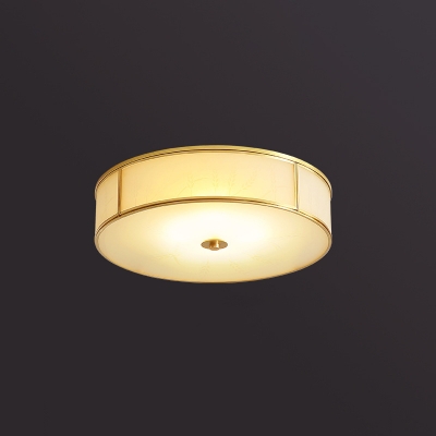 Gold 3/4 Bulbs Flush Mount Ceiling Light Minimalistic Ivory Glass Round Flush Light Fixture