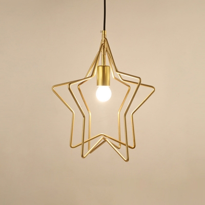 Gold Star Frame Rotatable Pendant Light Nordic Style Metal Single Dining Room Hanging Lamp