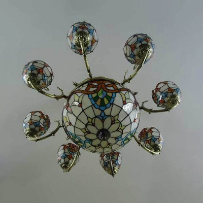 Hand-Cut Stained Glass Yellow Chandelier Bowl 6/8 Heads Baroque Style Ceiling Suspension Lamp