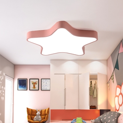 Macaron Star Shaped Ceiling Light Metal Bedroom Small/Large LED Flushmount Lighting in Pink/Blue/Yellow