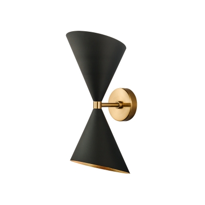 Metal Hourglass Wall Mounted Lamp Mid-Century 2 Heads Black and Brass Wall Light Fixture for Bedroom