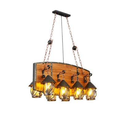 Nautical House Shaped Hanging Light 5/8/9-Bulb Clear Glass Chandelier with Wheel/Barrel/Plank Shaped Arm