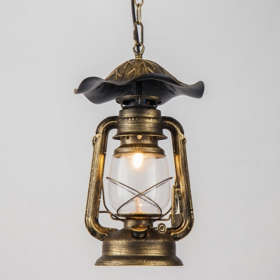 Nautical Kerosene Pendant Light Fixture 1 Head Clear Glass Ceiling Hang Lamp in Black/Bronze/Copper