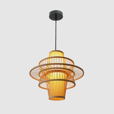 Novelty Asian Symmetric Pendant Light Bamboo 1 Bulb Restaurant Small/Medium/Large Hanging Lamp in Wood