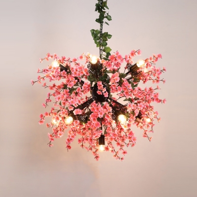 Pink 13-Bulb Chandelier Pendant Rustic Iron Sputnik Design Cherry Hanging Light Kit