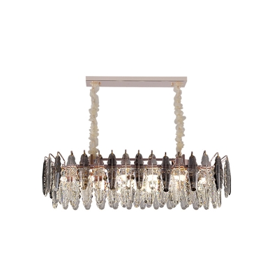 Postmodern 10/12/16-Bulb Chandelier Rose Gold Round/Rectangle Pendant Lamp with Clear Crystal Leaf Shade, Small/Large