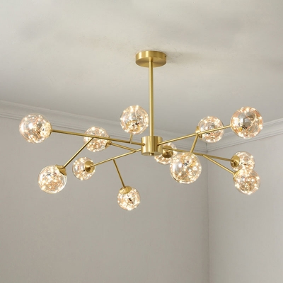 Postmodern Branch Chandelier Amber Glass 6/15/18 Lights Dining Room LED Starry Hanging Lamp in Gold, Natural/3 Color Light