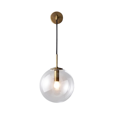 Postmodern Single Wall Hanging Light Gold Ball Small/Large Wall Lamp with Clear/Smoke Grey Glass Shade
