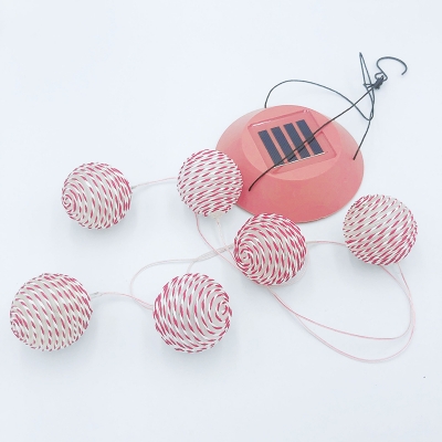 Rattan Ball Solar Hanging Light Kids Style Red LED Multi Pendant with S-Hook for Outdoor