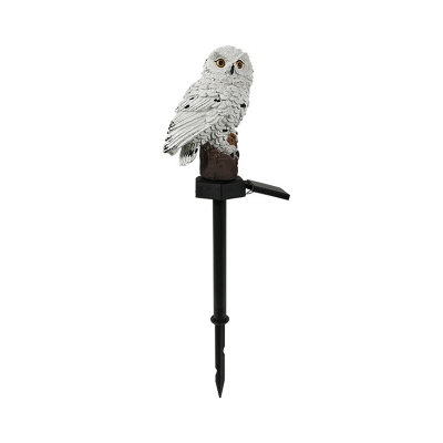 Resin Night Owl Stake Lamp Country Style White/Brown LED Solar Pathway Light for Yard, 2 PCs