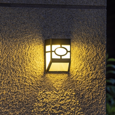Retro Box Shaped Mini Solar Wall Lamp Acrylic LED Flush Mount Sconce in Black, Warm/White Light