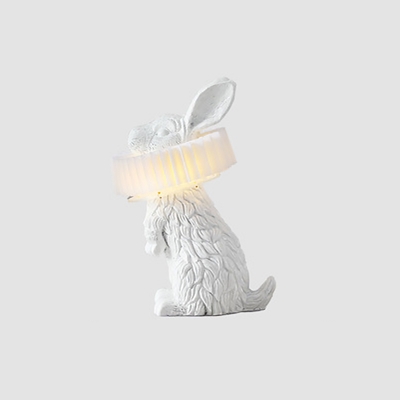 Sitting/Standing Rabbit Table Lamp Art Deco Resin LED White Nightstand Light in Warm/White Light