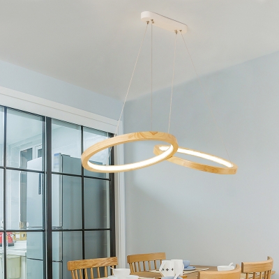 Small/Medium/Large Ring LED Chandelier Simple Wood Dining Room Suspension Pendant Light in Natural/3 Color Light