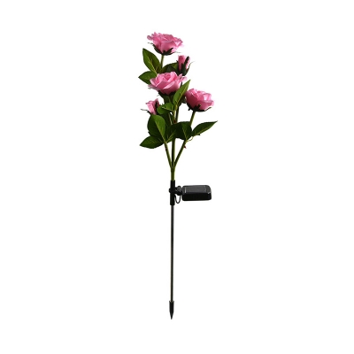 Solar Rose Bouquet LED Stake Lamp Artistic Plastic 3/5-Light Garden Ground Light in Red/Pink/Blue, 2 PCs
