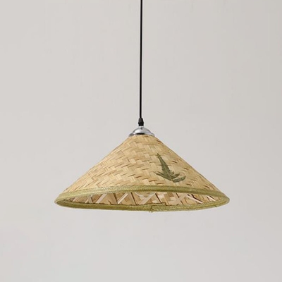 South East Asia Conical Pendant Lamp Bamboo 1 Head Tearoom Suspended Lighting Fixture in Wood