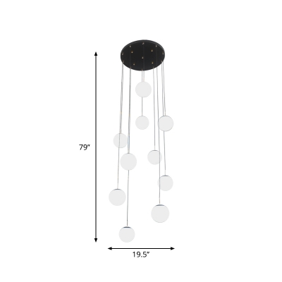 Sphere Cream Glass Multi-Light Pendant Modern Style 8/10 Heads Black Hanging Light Fixture