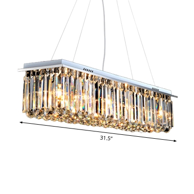 Stainless Steel 4/5/6-Bulb Island Pendant Minimalist Crystal Rectangle Hanging Light Fixture