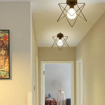 Star Bedroom Ceiling Mount Lamp Loft Style Iron 1/5-Bulb Black Flush Mount Light Fixture